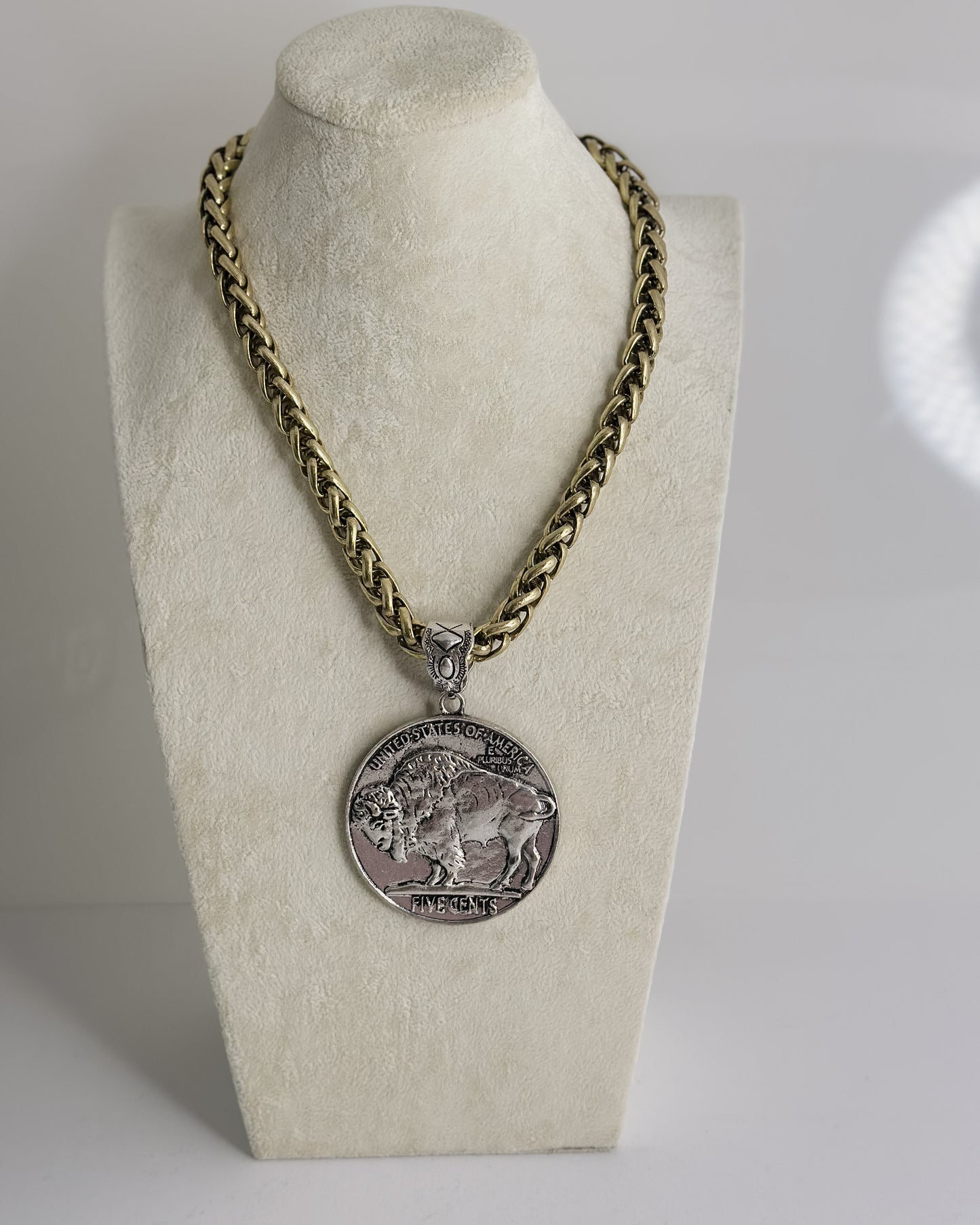 SILVER OVERSIZED BUFFALO NICKEL NECKLACE
