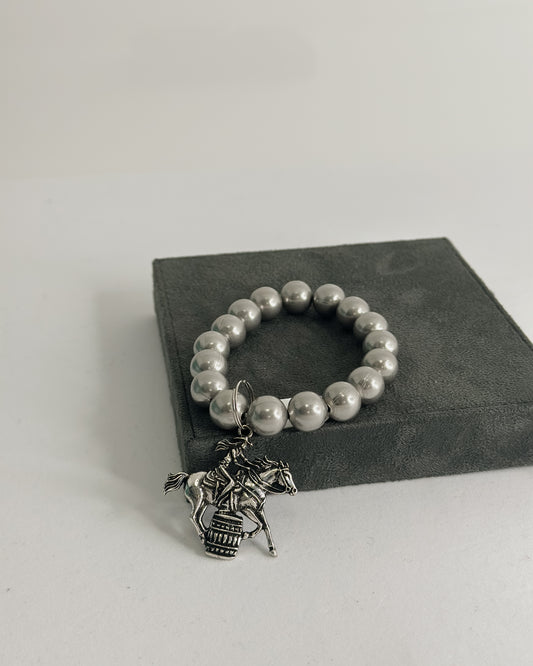 SILVER BEAD BRACELET W/OVERSIZED CHARM