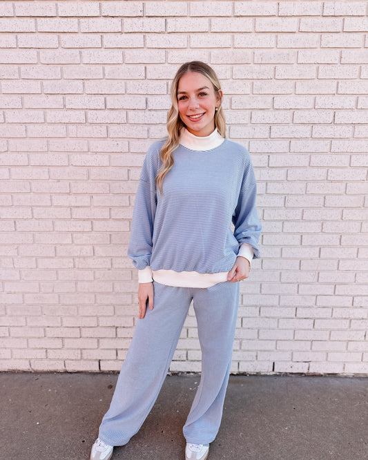 MOCK NECK BLUE STRIPE LOUNGE SET - Pharm Favorites by Economy Pharmacy