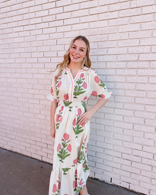 FLORAL SMOCKED MIDI DRESS - Pharm Favorites by Economy Pharmacy