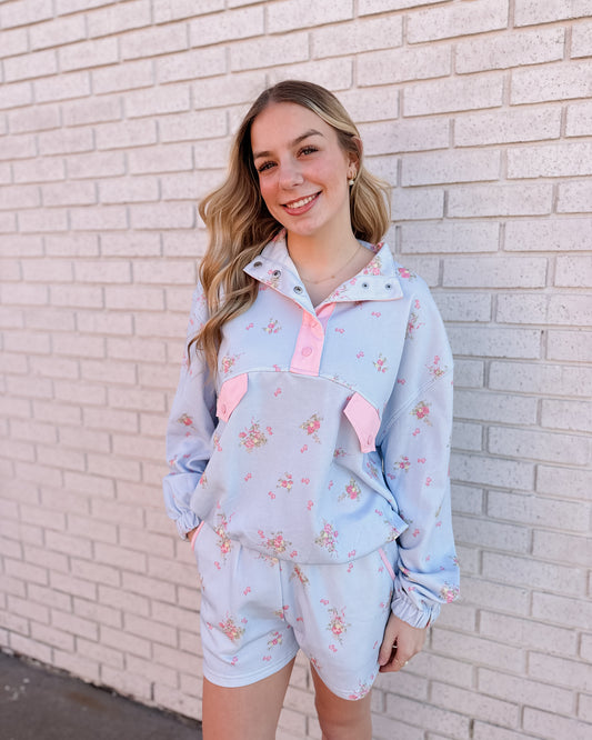 LIGHT BLUE/PINK FLORAL SHORT SET - Pharm Favorites by Economy Pharmacy