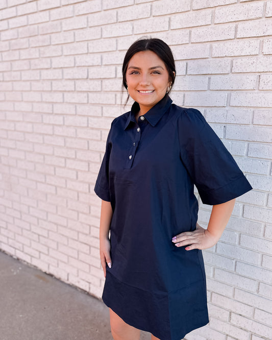 NAVY SHIFT DRESS WITH PEARL BUTTONS - Pharm Favorites by Economy Pharmacy