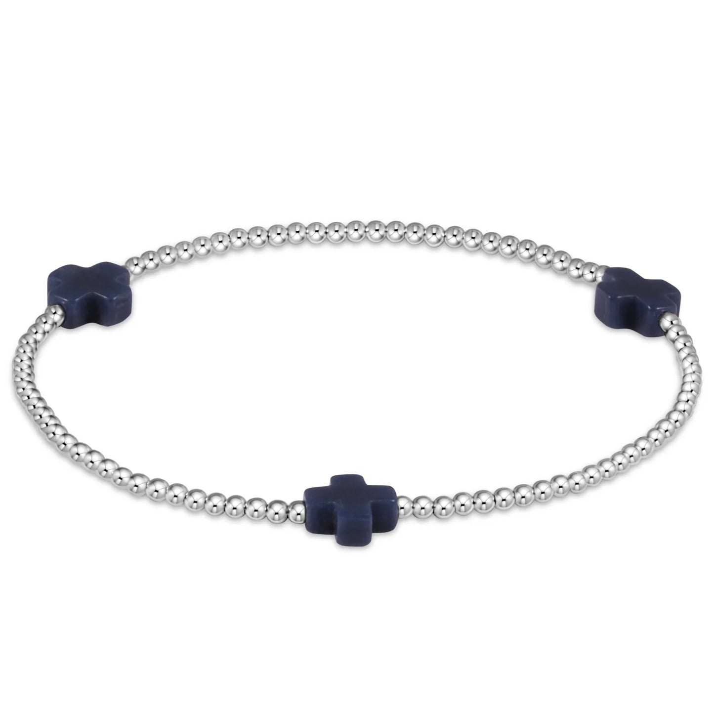 SIGNATURE CROSS STERLING PATTERN 2MM BEAD BRACELET