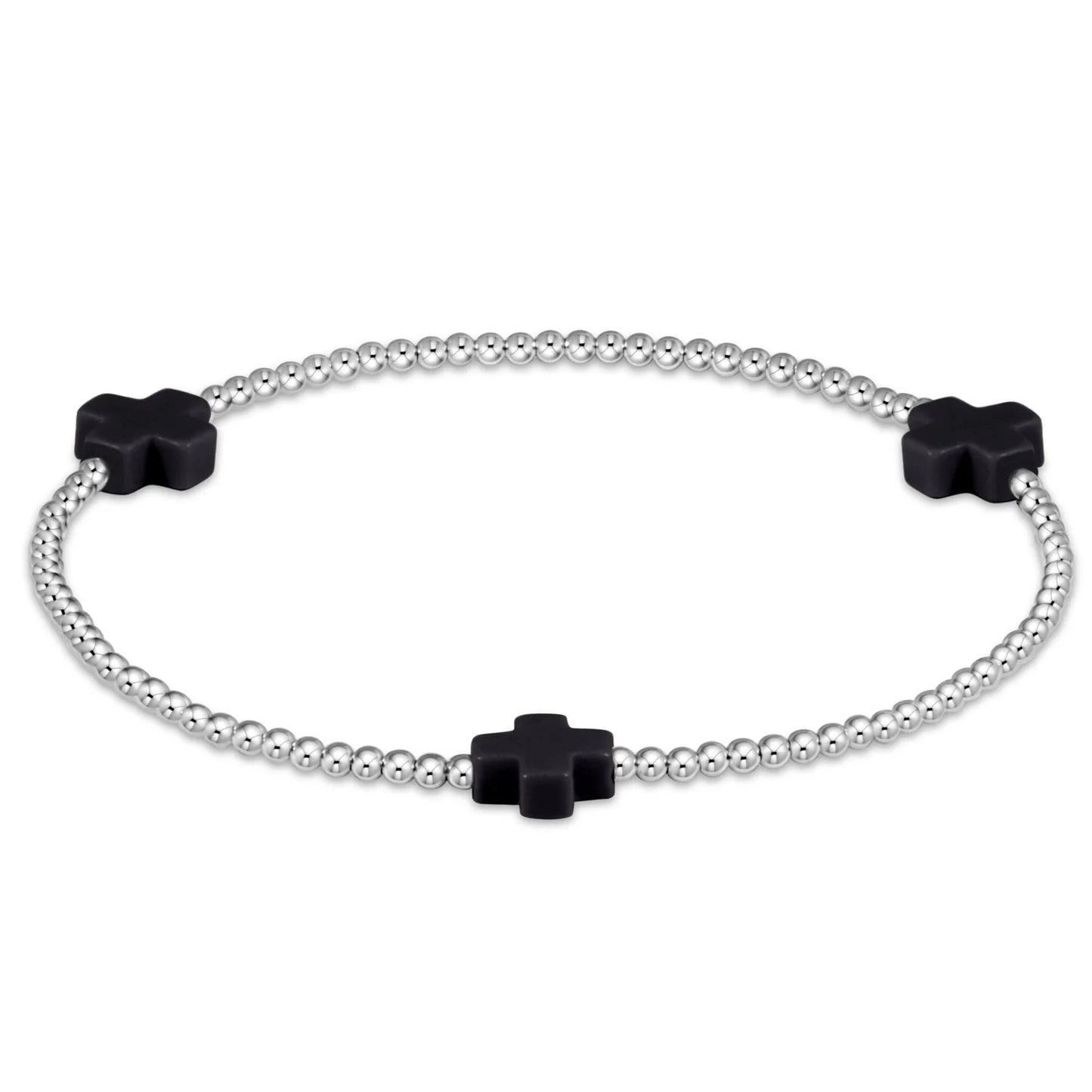 SIGNATURE CROSS STERLING PATTERN 2MM BEAD BRACELET