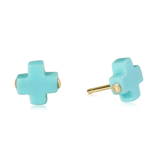 Signature Cross Small Stud - Turquoise