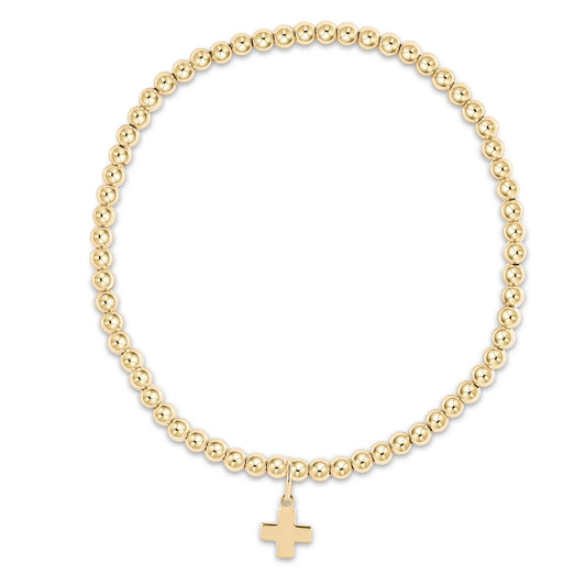 EXTENDS - CLASSIC GOLD 3MM BEAD BRACELET - SIGNATURE CROSS GOLD CHARM