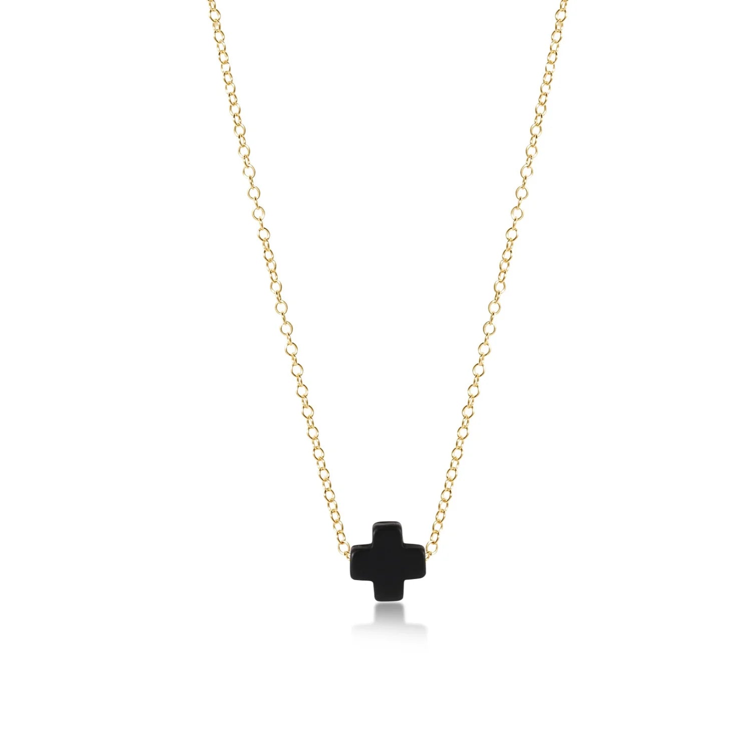 16" NECKLACE GOLD - SIGNATURE CROSS ONYX