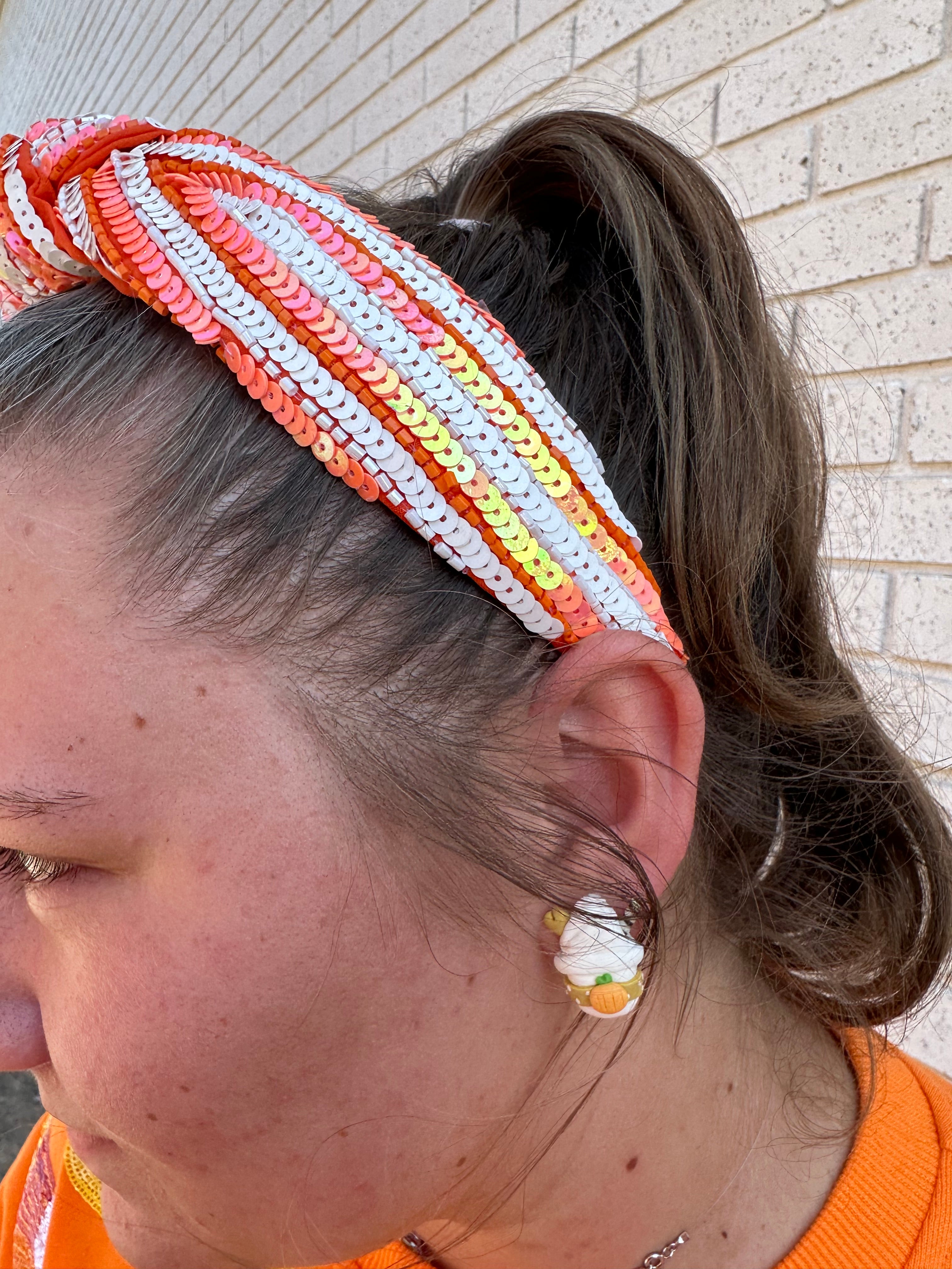 Orange & white sequin headband