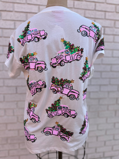 WHITE TRUCK WITH CHRISTMAS TREES TEE