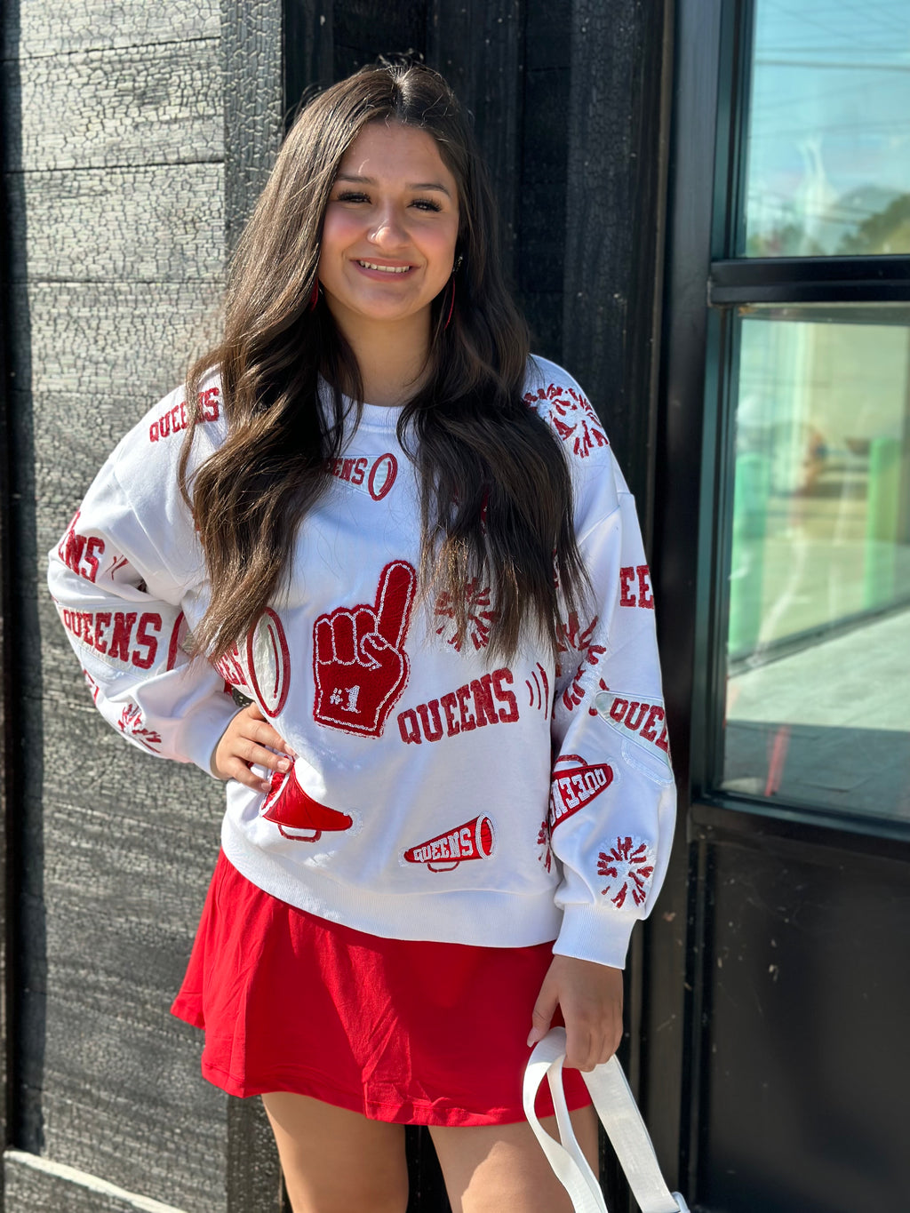 White & Crimson Cheers Queen Icon Sweatshirt