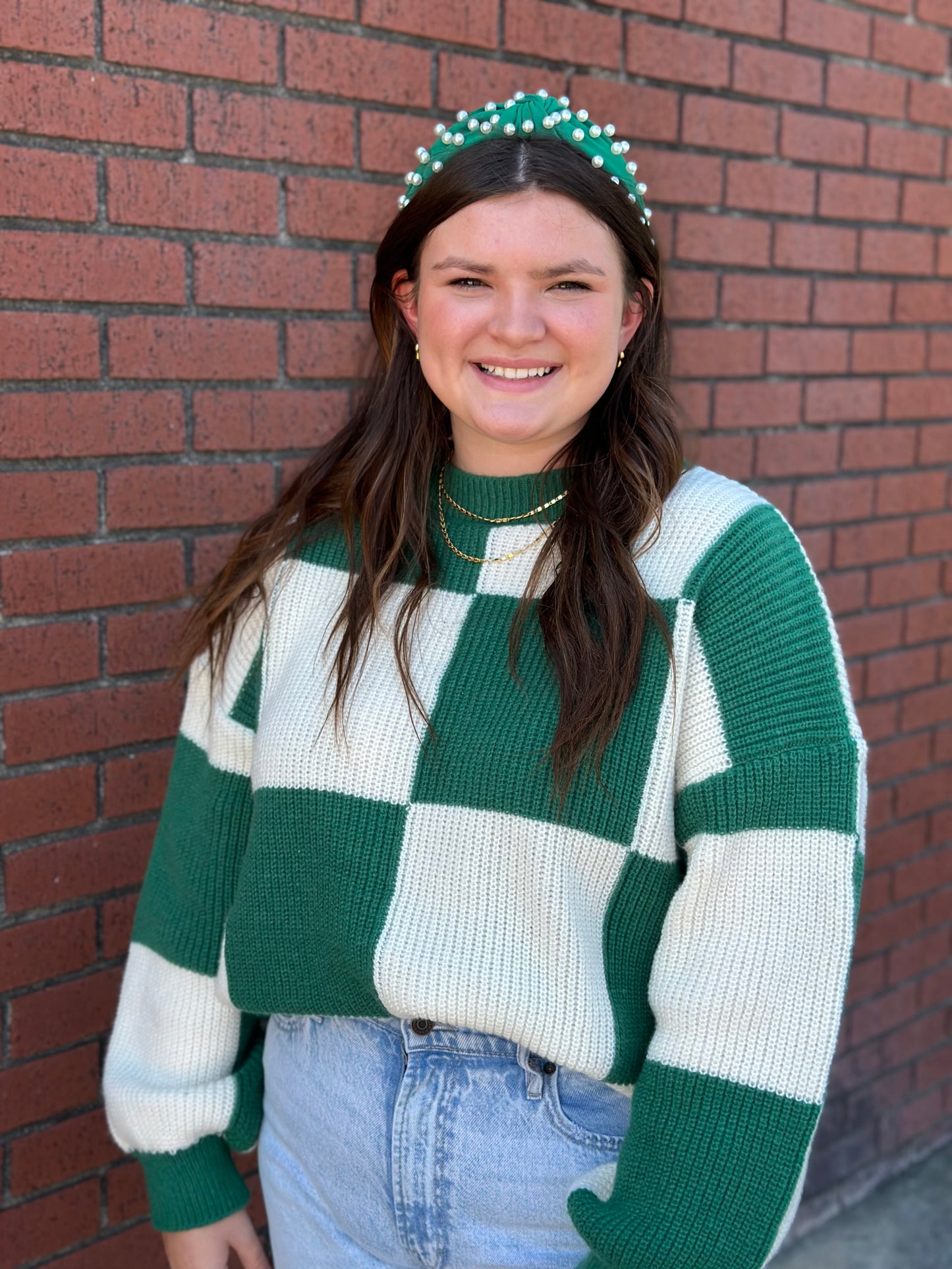 Green Headband with Pearls