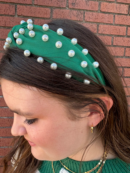 Green Headband with Pearls