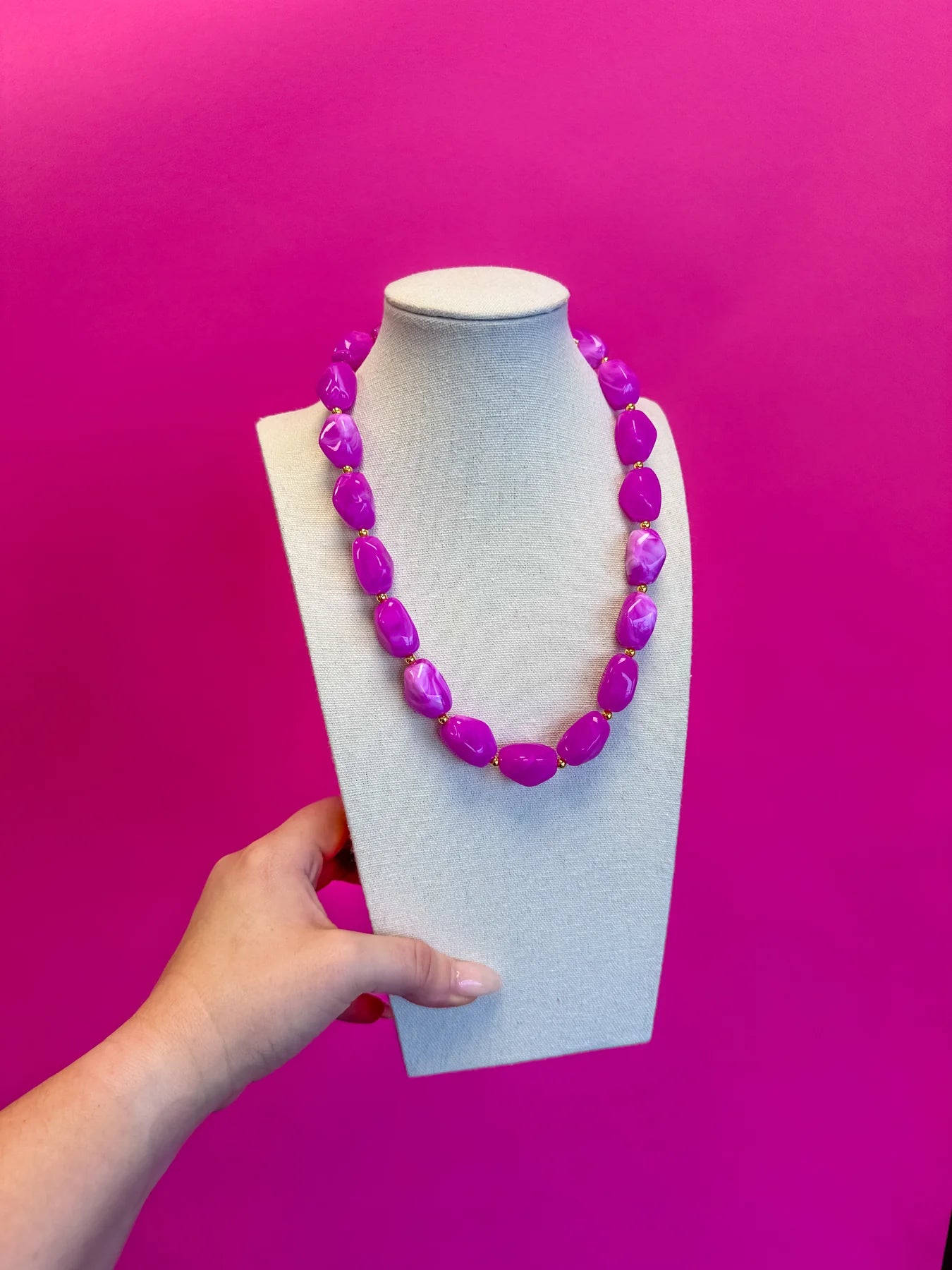 CHUNKY SOLID PURPLE BEAD WITH GOLD BEAD ACCENT