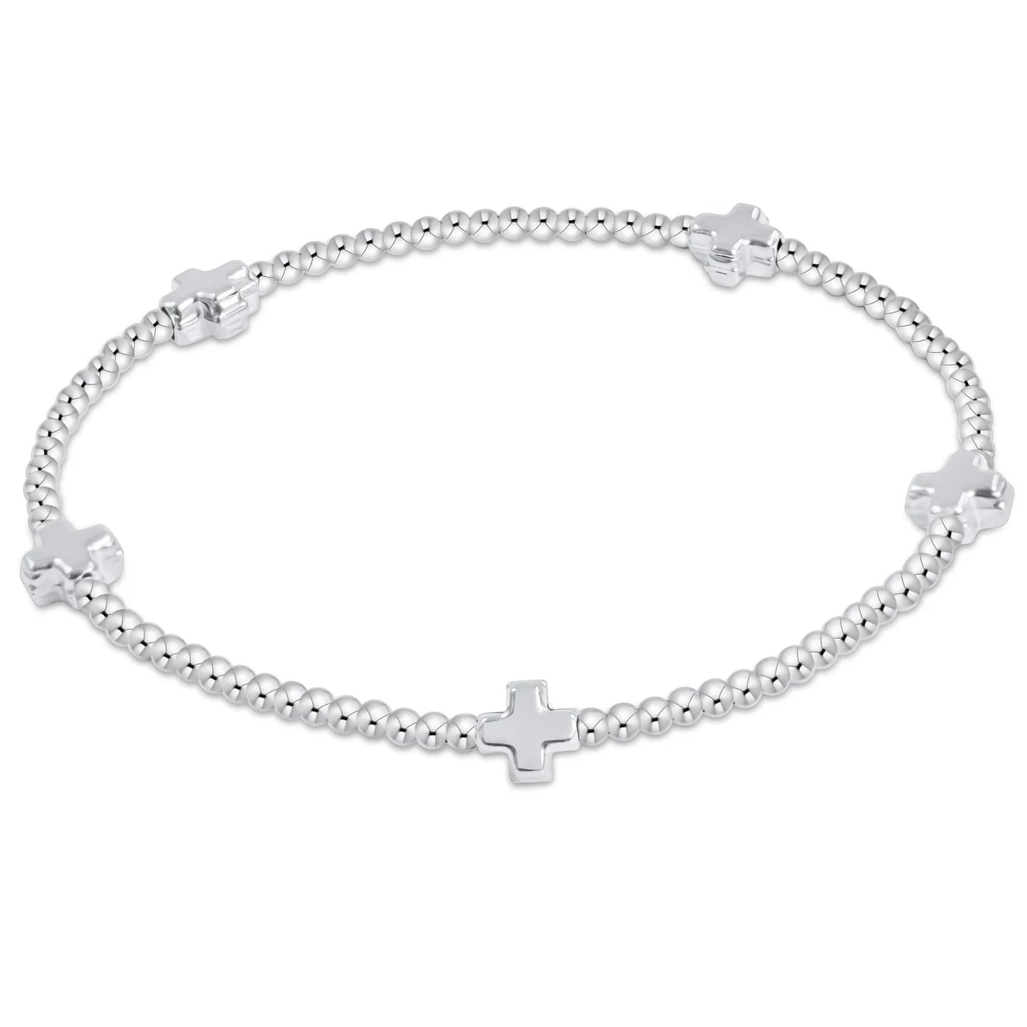 SIGNATURE CROSS SMALL STERLING PATTERN 2MM BEAD BRACELET - STERLING