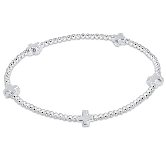SIGNATURE CROSS SMALL STERLING PATTERN 2MM BEAD BRACELET - STERLING