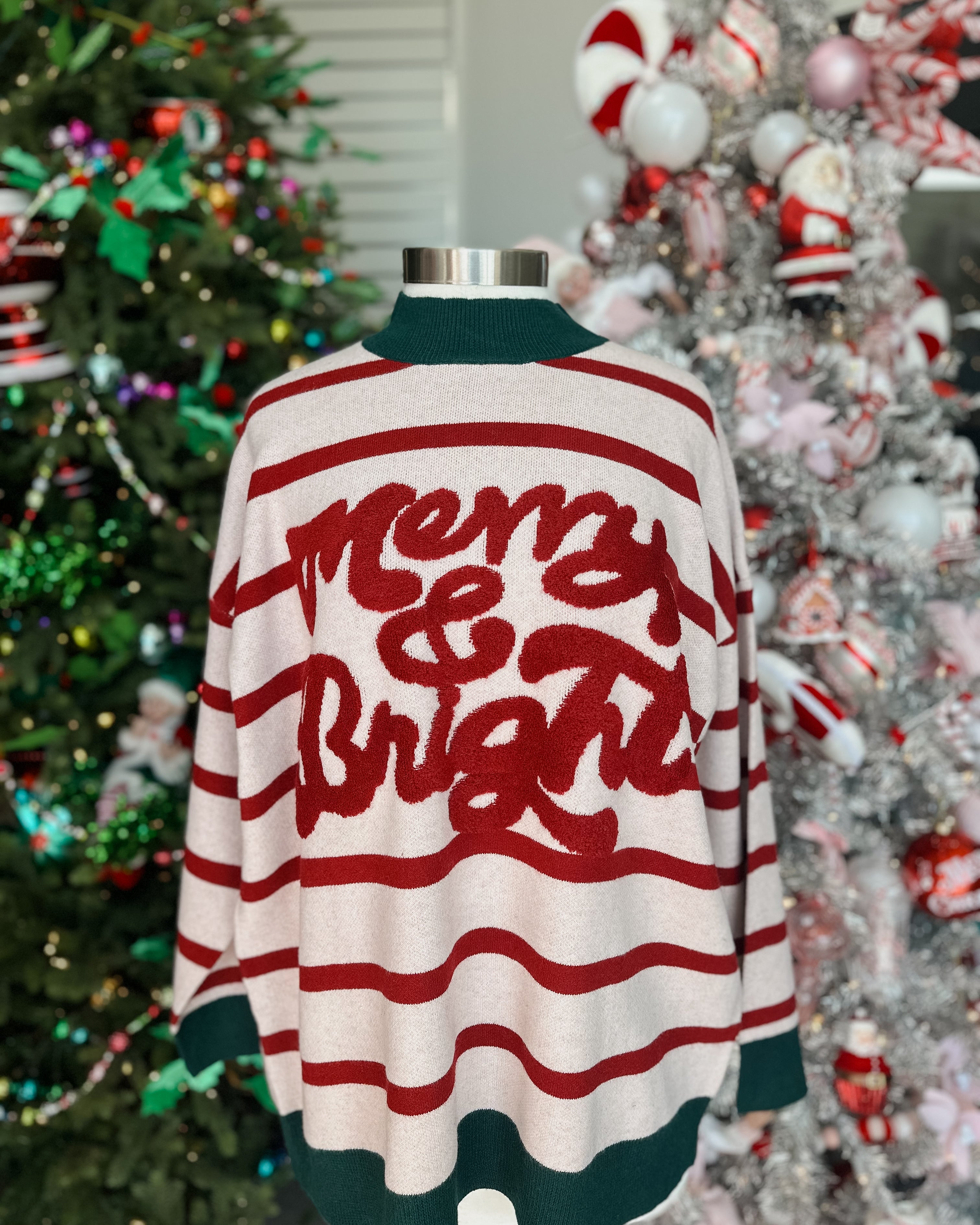 MERRY & BRIGHT STRIPED CHENILLE LETTER YOUTH SWEATER
