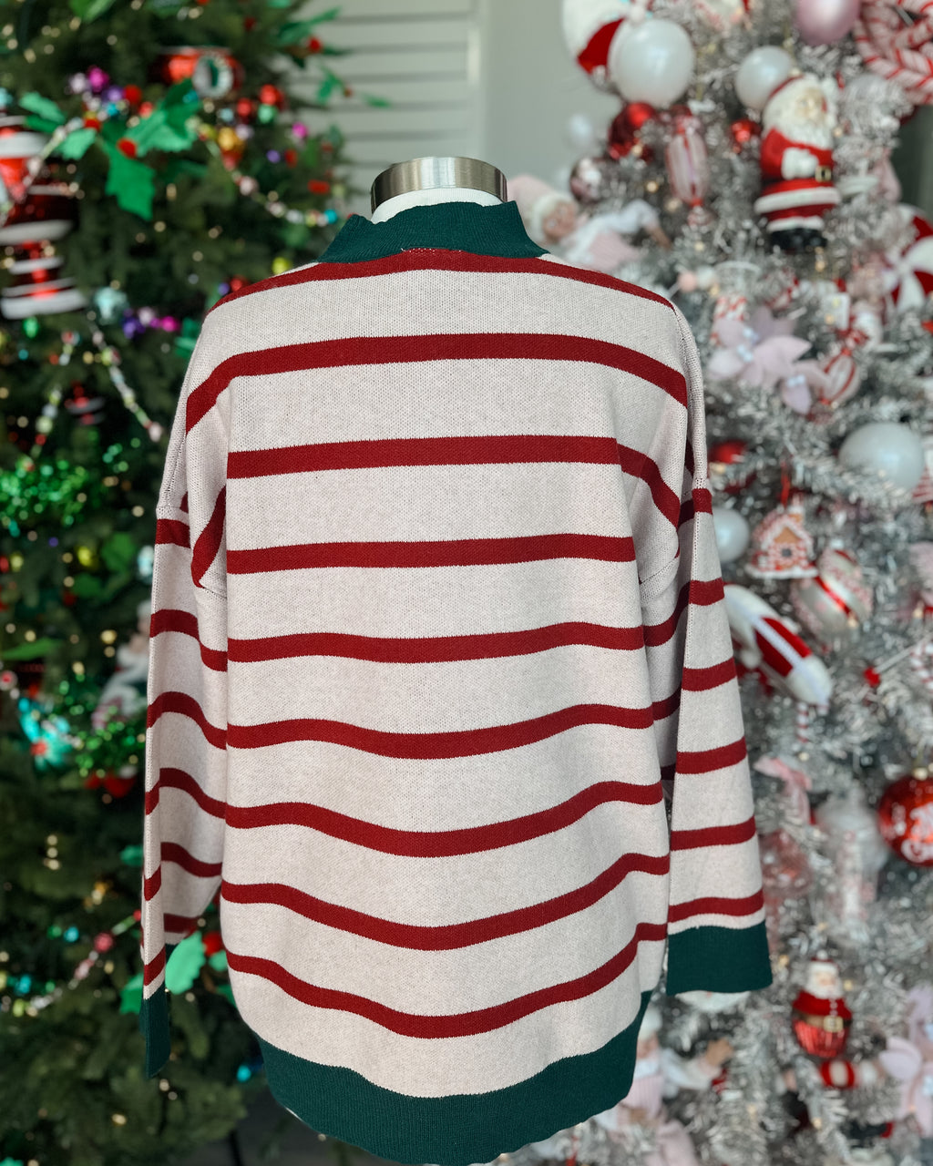 MERRY & BRIGHT STRIPED CHENILLE LETTER SWEATER
