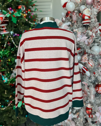 MERRY & BRIGHT STRIPED CHENILLE LETTER SWEATER