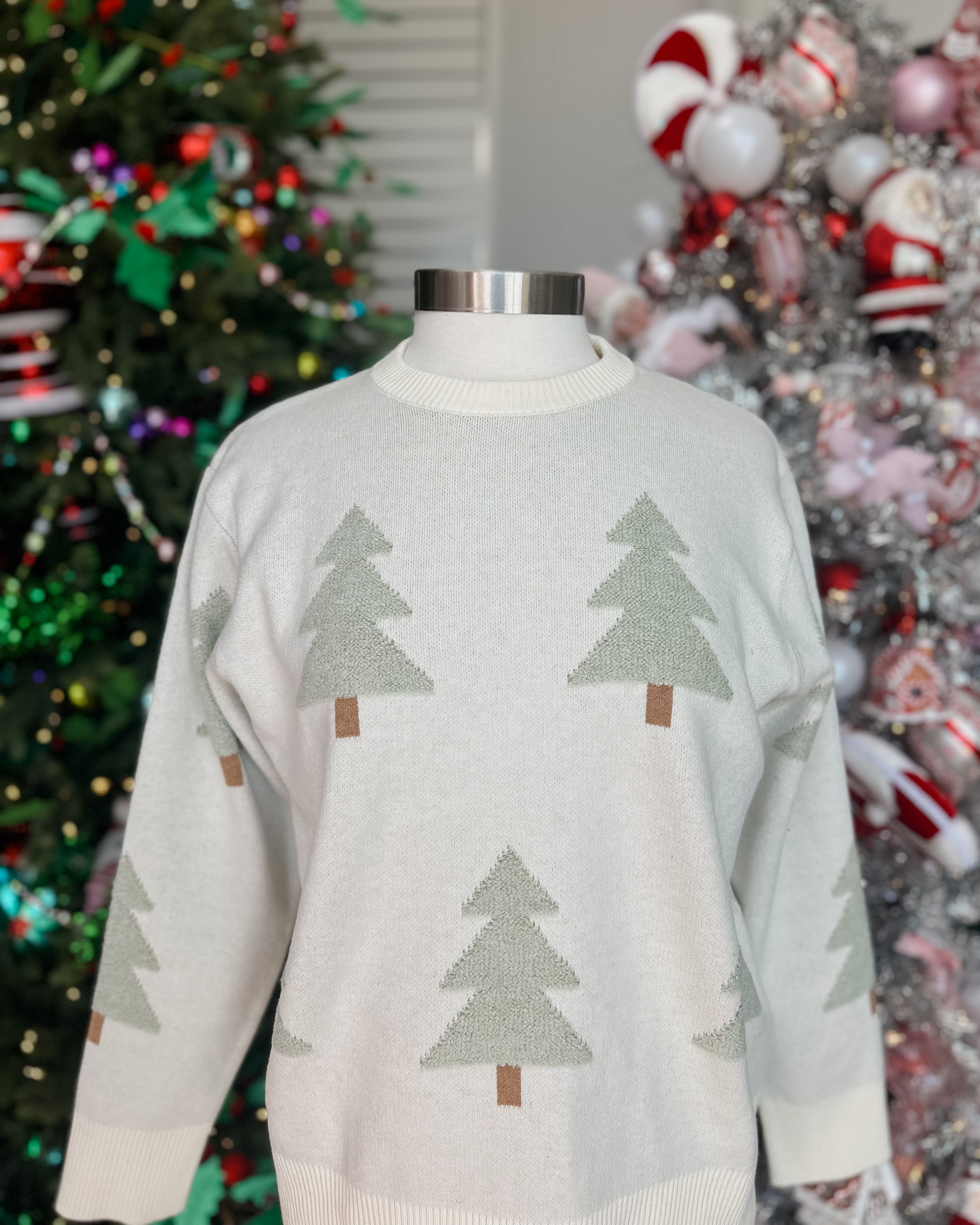 IVORY KNIT 3-D CHRISTMAS TREE SWEATER