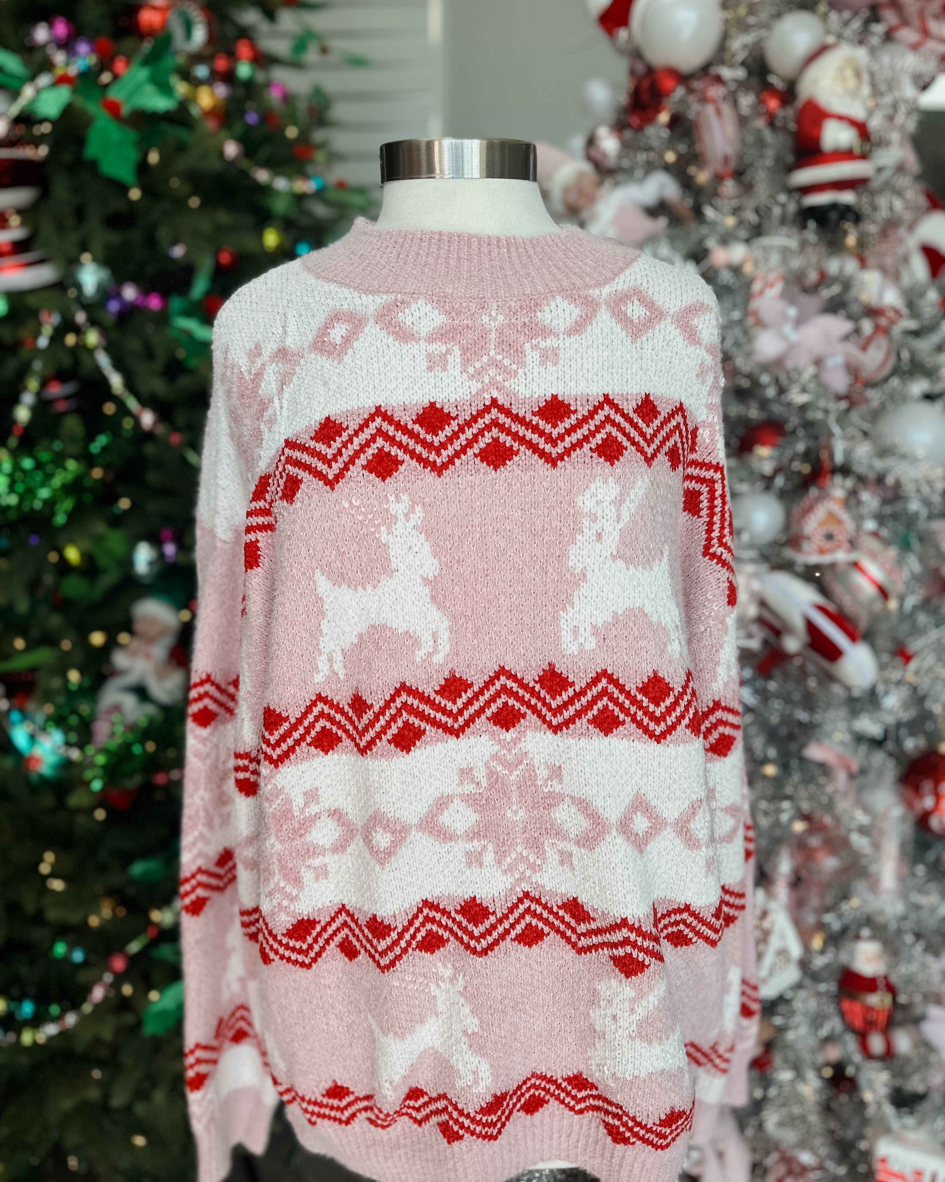 PINK ALPINE REINDEER SWEATER