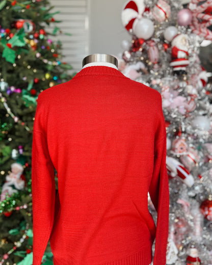 MERRY MOMENTS CHENILLE LETTER SWEATER - RED