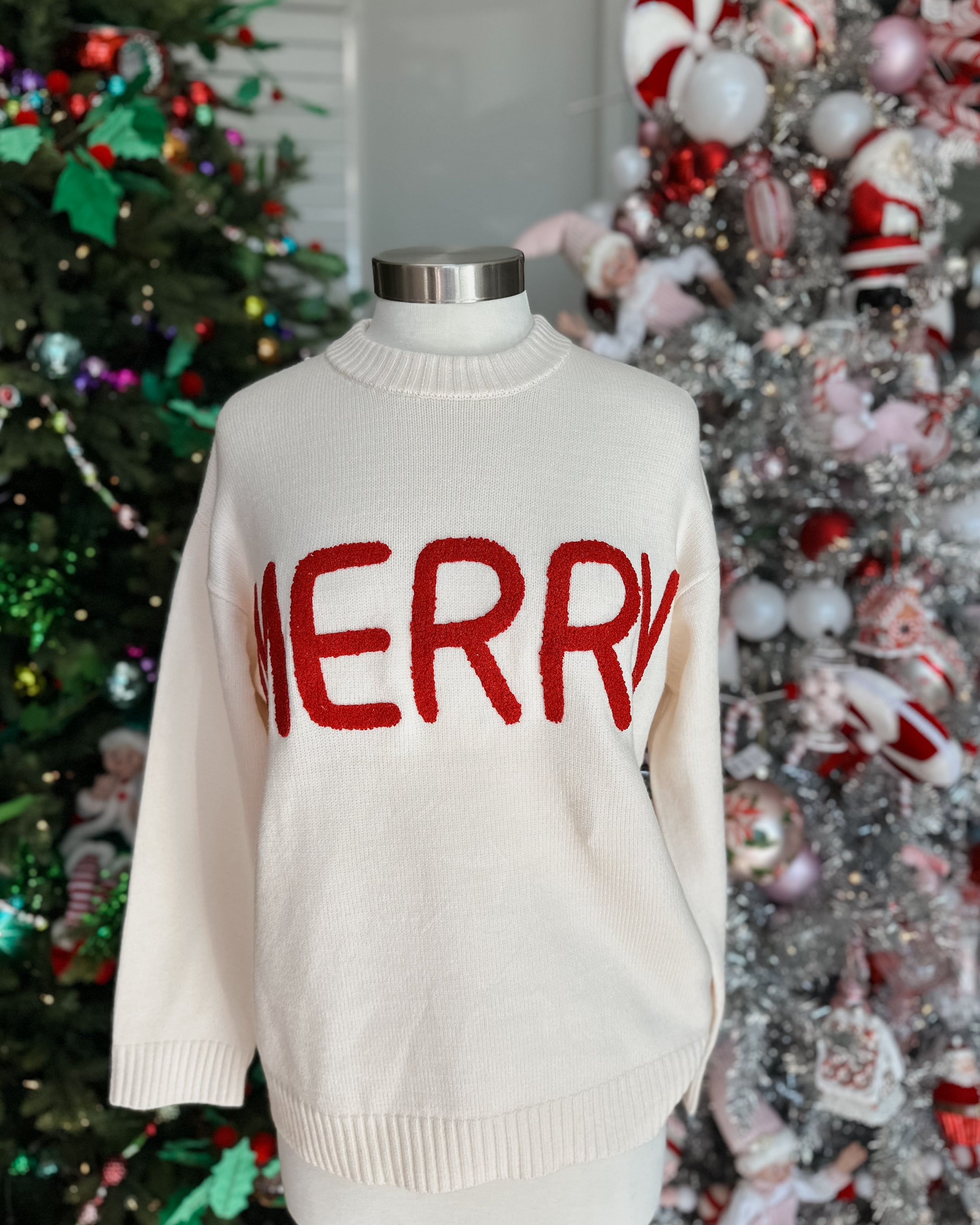 MERRY MOMENTS CHENILLE LETTER SWEATER - IVORY