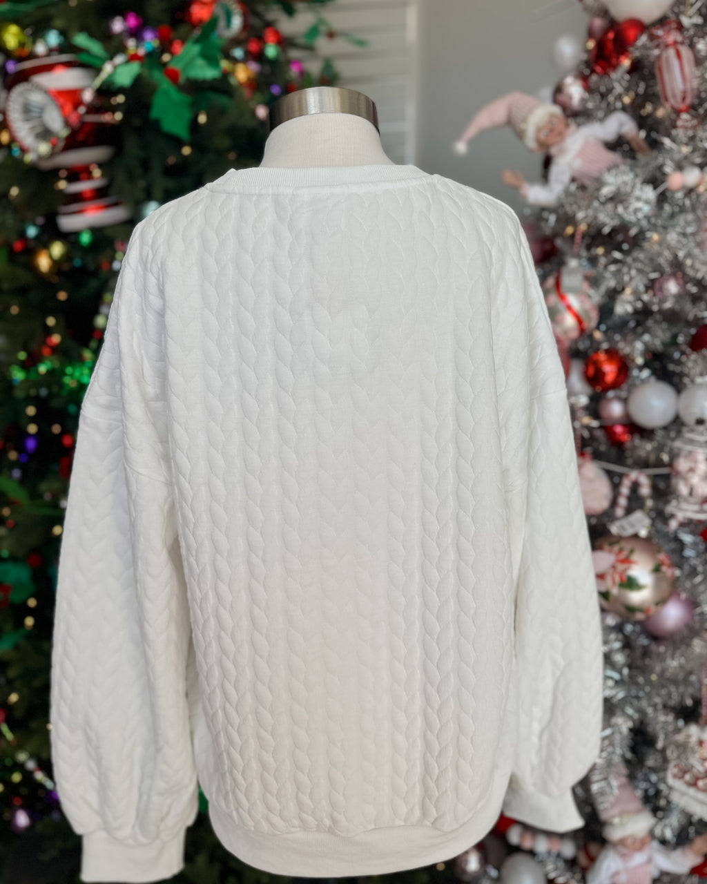 QUILTED MERRY & BRIGHT SWEATSHIRT - WHITE