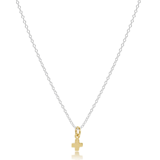 16" NECKLACE STERLING MIXED METAL - SIGNATURE CROSS GOLD CHARM