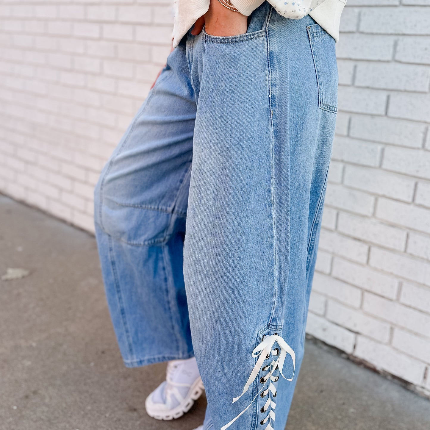 DENIM LACE UP PANTS