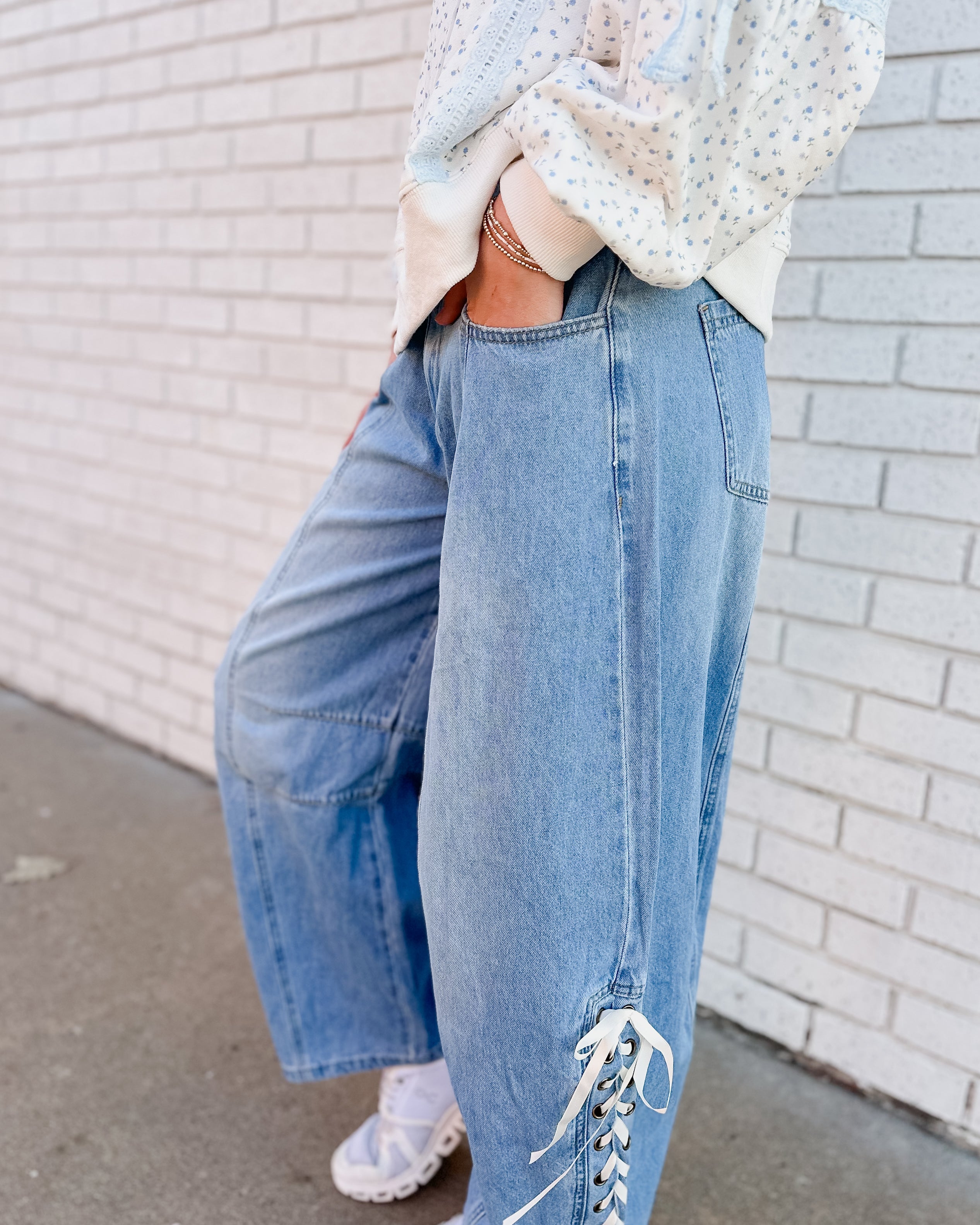 DENIM LACE UP PANTS