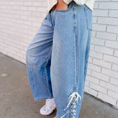DENIM LACE UP PANTS