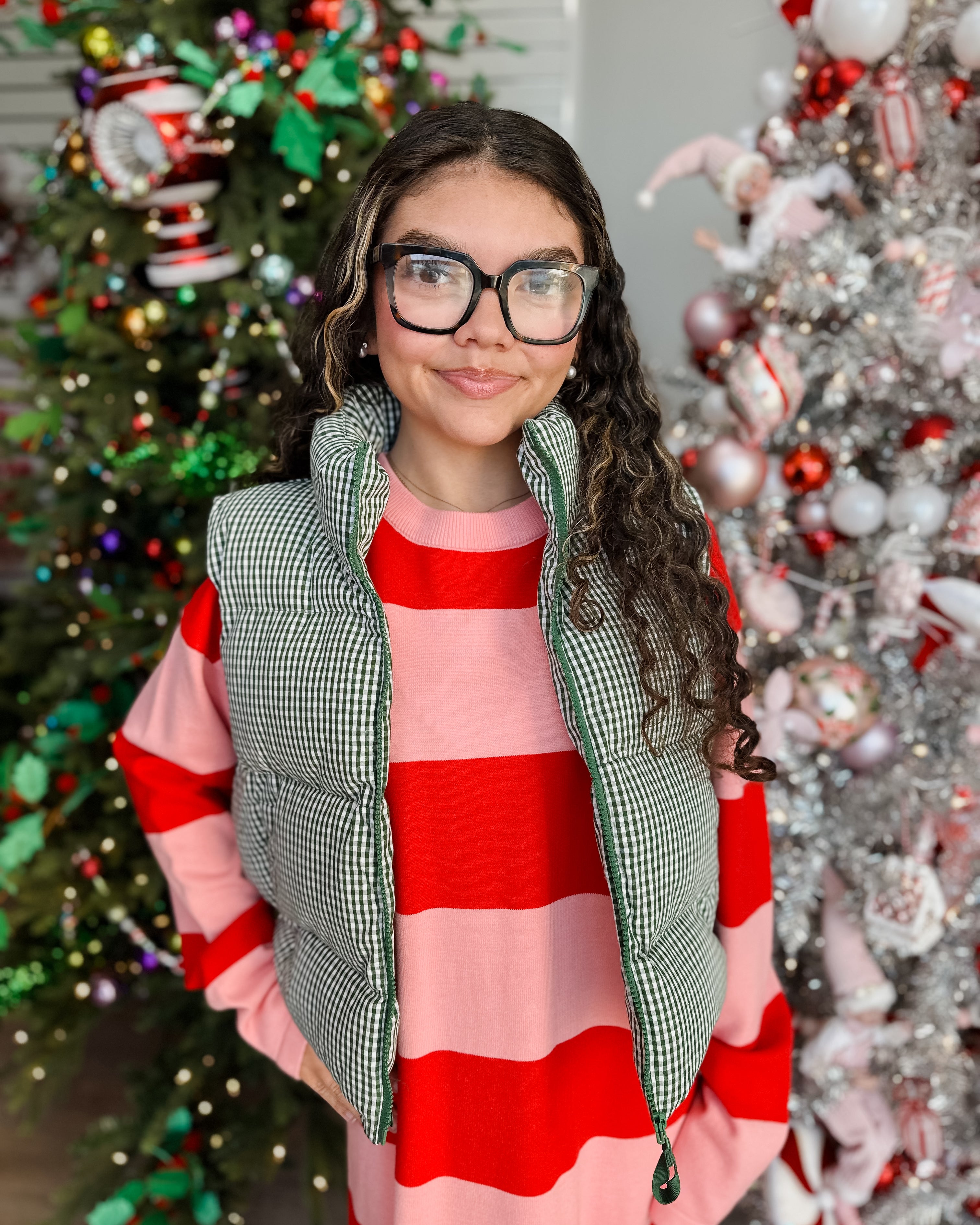 GREEN GINGHAM PUFFER VEST