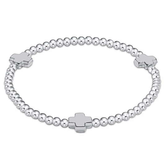 SIGNATURE CROSS STERLING PATTERN 3MM BEAD BRACELET - STERLING