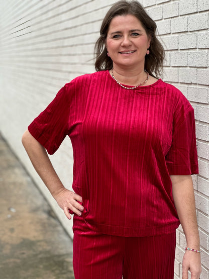 Cardinal Red Pleated Velvet Set