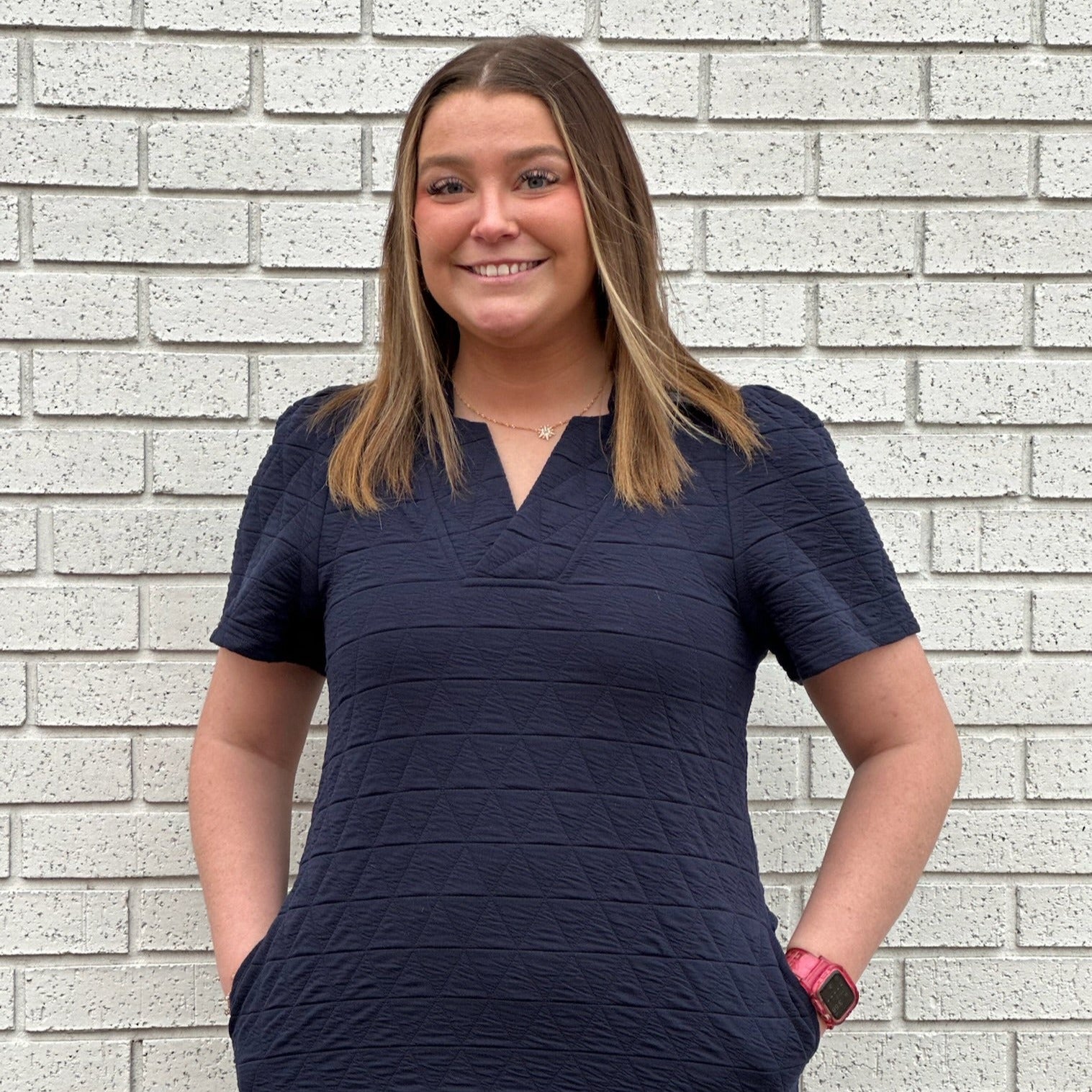 Navy Quilted Dress with Collar