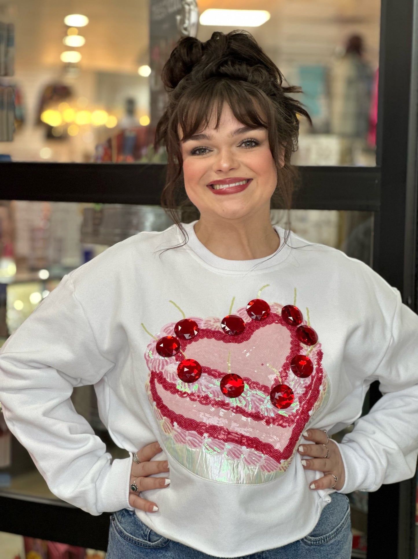 Queen of Sparkles White Heart Cake Sweatshirt