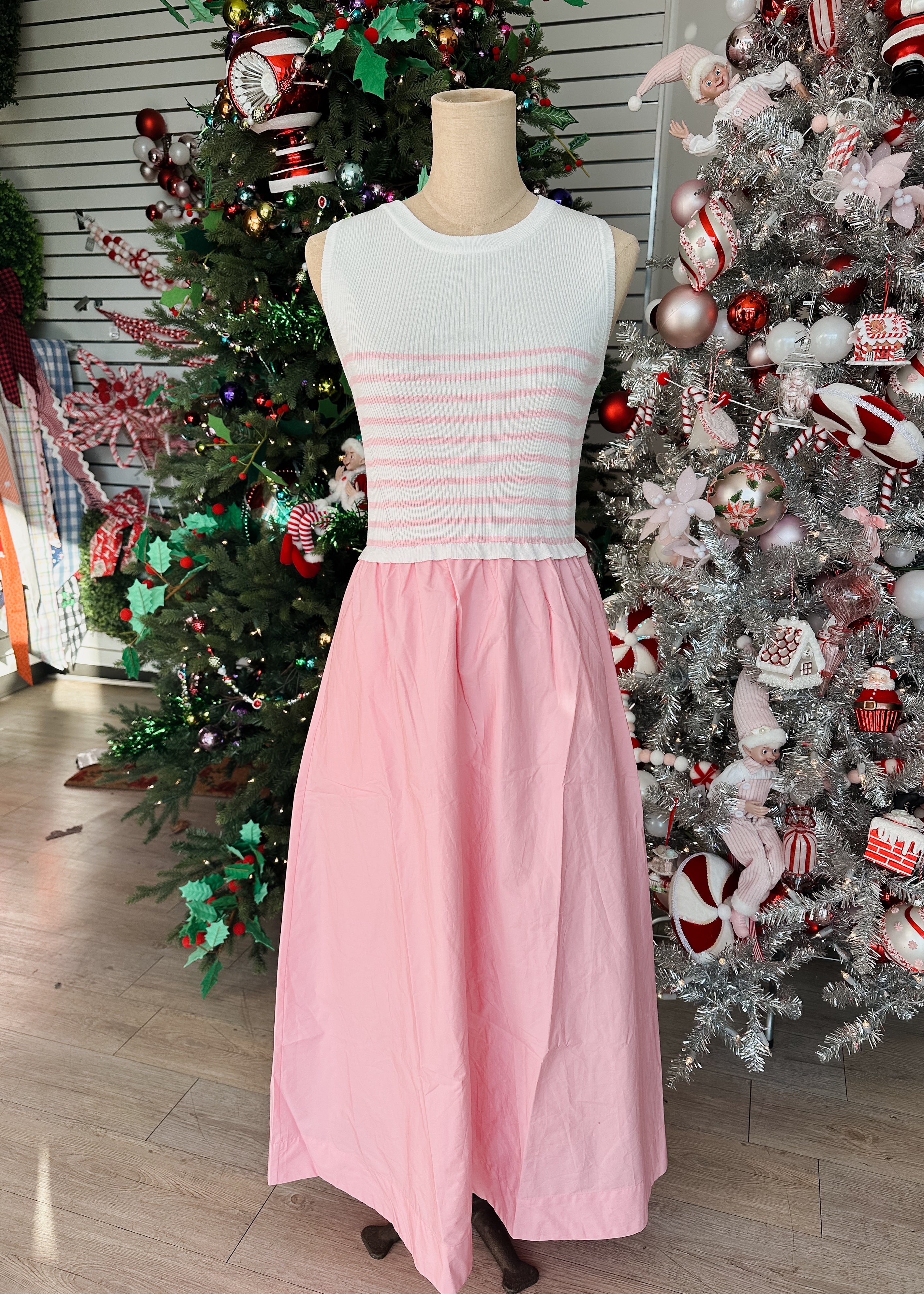 WHITE/LT. PINK STRIPED TANK DRESS