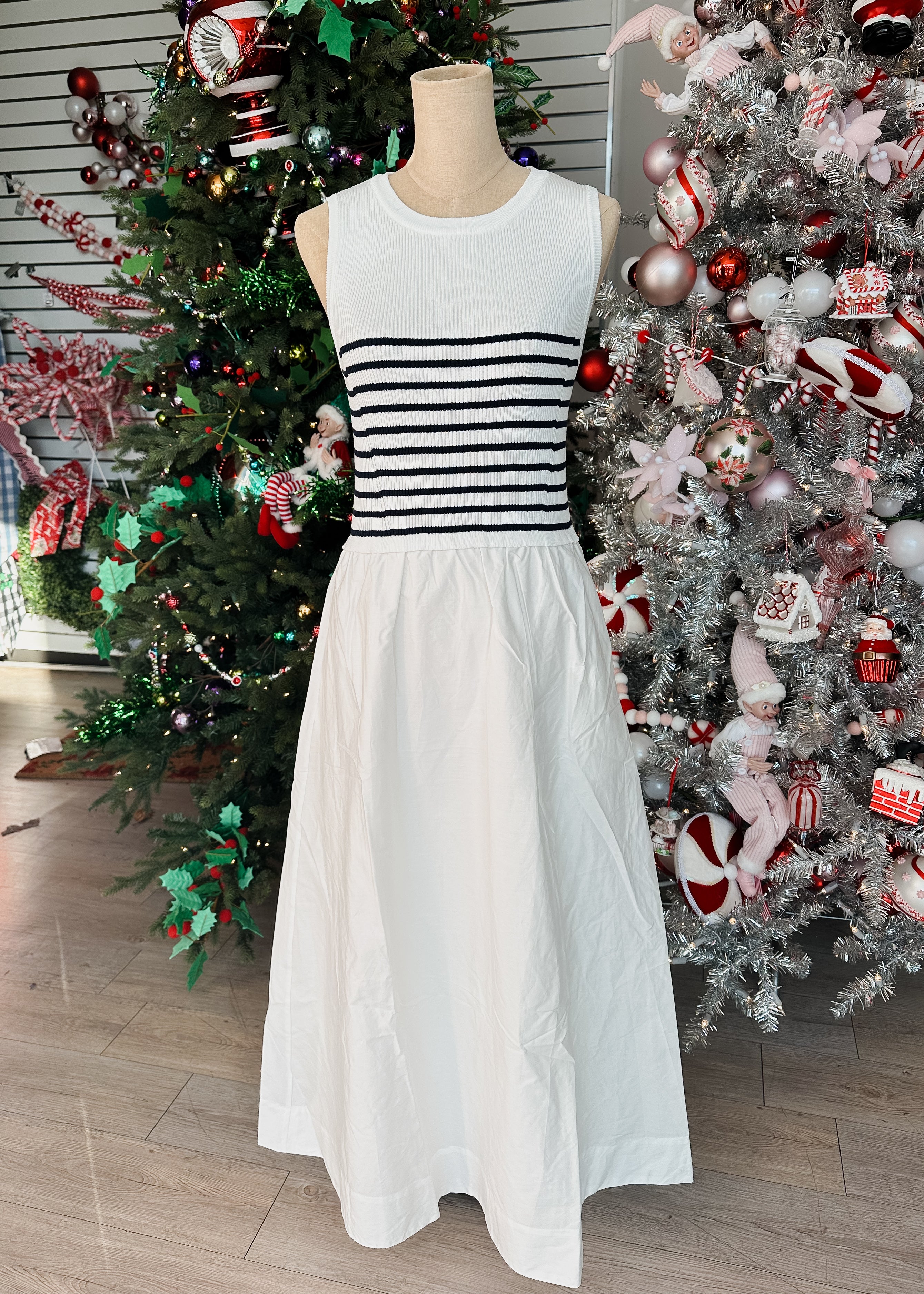 WHITE/NAVY STRIPED TANK DRESS