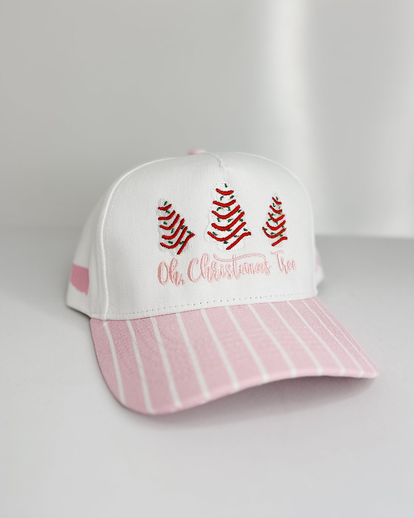 PINK/WHITE STRIPED HAT - OH CHRISTMAS TREE