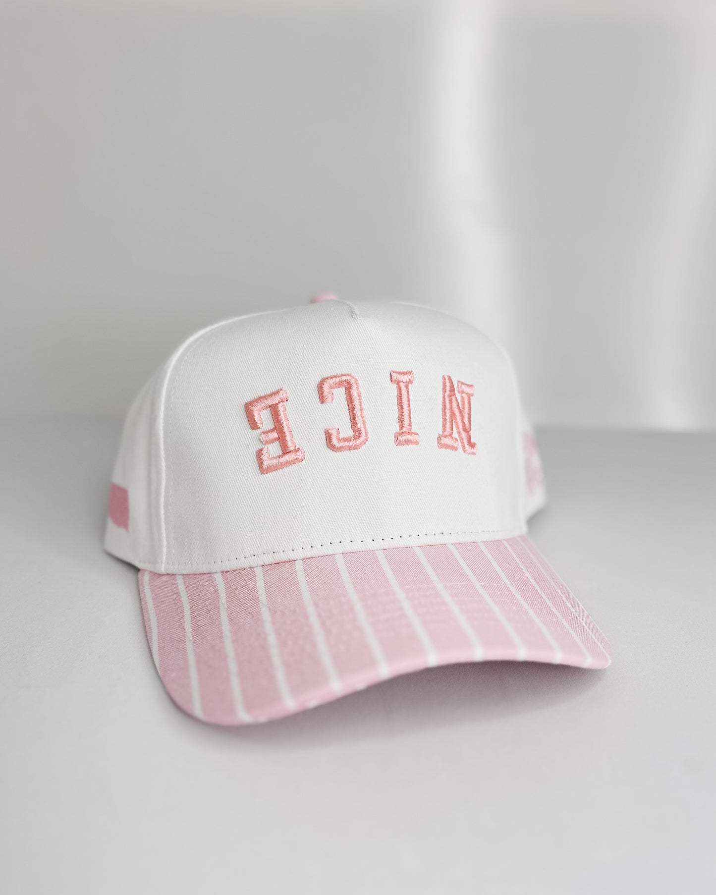 PINK STRIPED HAT - NICE BACKWARDS AND UPSIDE DOWN
