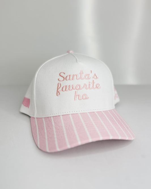 PINK STRIPED HAT - SANTA'S FAVORITE HO