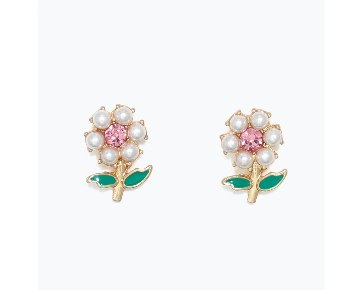 PEARL & PINK CRYSTAL FLOWER EARRINGS