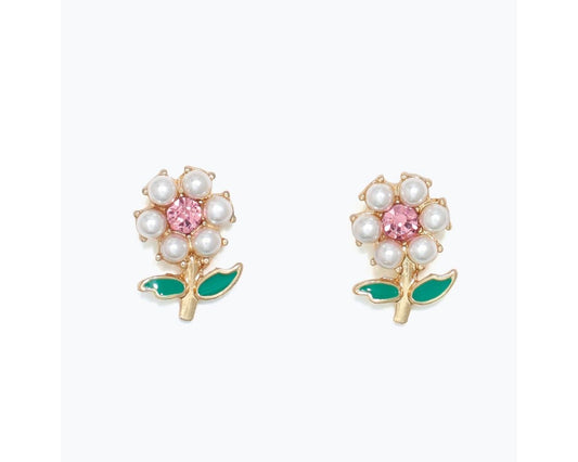 PEARL & PINK CRYSTAL FLOWER EARRINGS