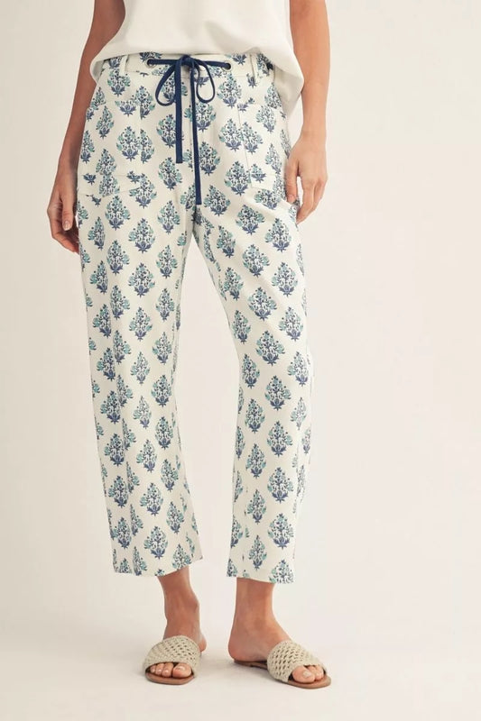 BLUE BAROQUE FLORAL BARREL PANTS