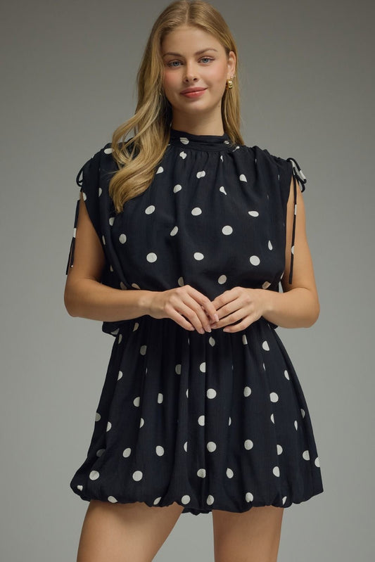BLACK POLKA DOT SLEEVELESS MINI DRESS