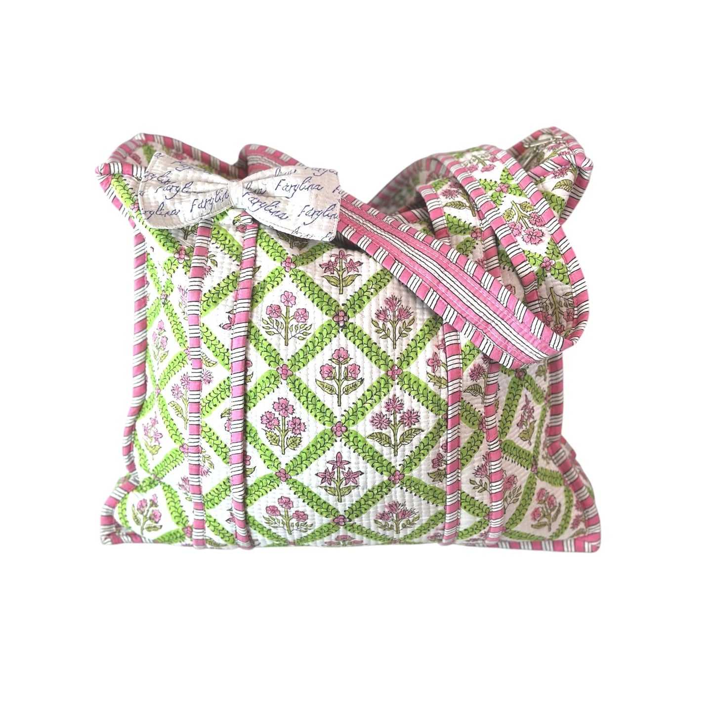 JANE QUILTED TOTE BAGE W/ZIPPER & BOW