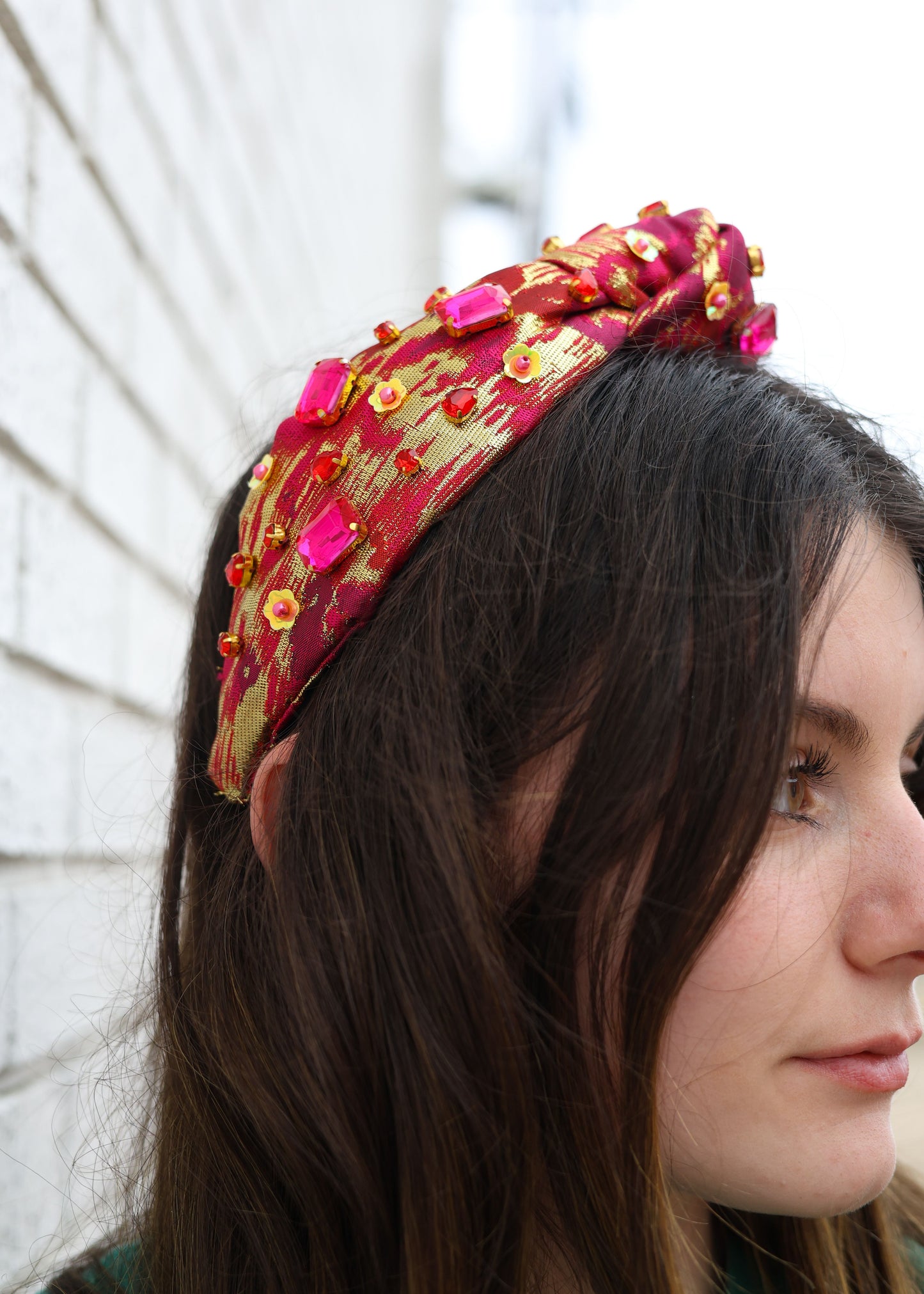 GOLD & PINK METALLIC HEADBAND W/PNKCRYS & CROSSES