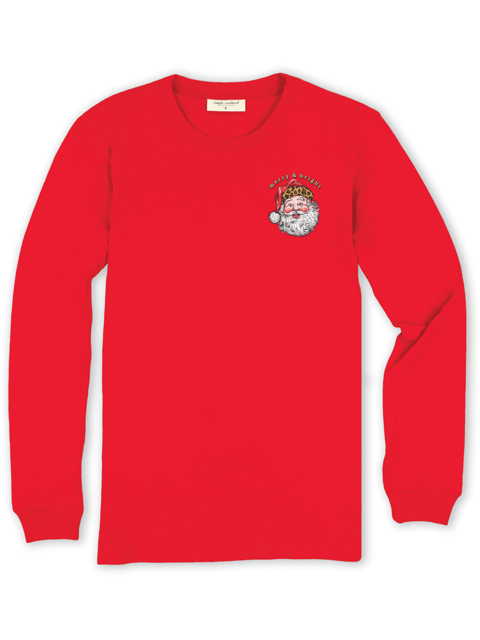 RED LONG SLEEVE LEOPARD SANTA TEE