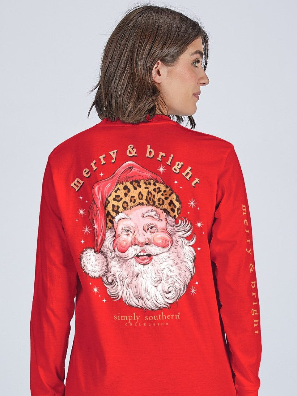 RED LONG SLEEVE LEOPARD SANTA TEE
