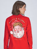RED LONG SLEEVE LEOPARD SANTA TEE
